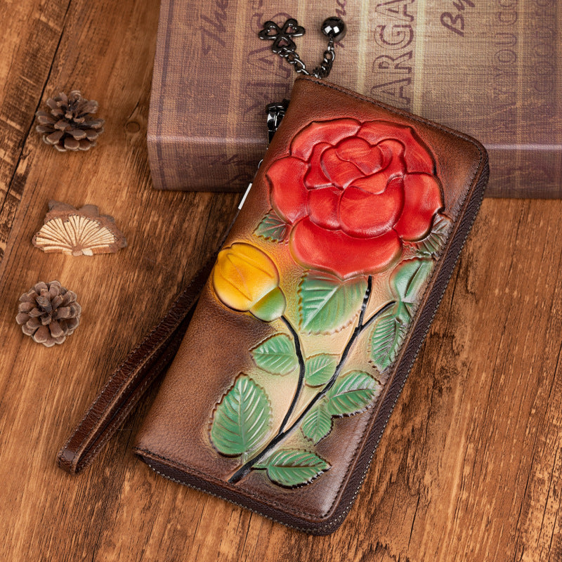 Women's Rose Embossed Mid-length Zipper Fashion Ladies Wallets