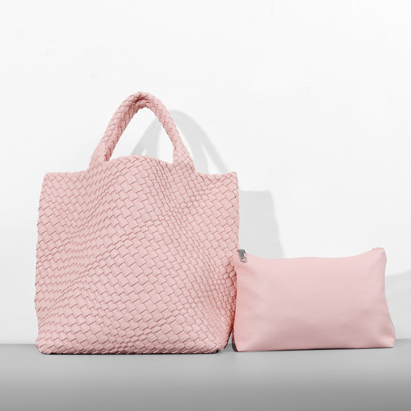 Soft Leather Woven Big Vegetable Basket Handbags