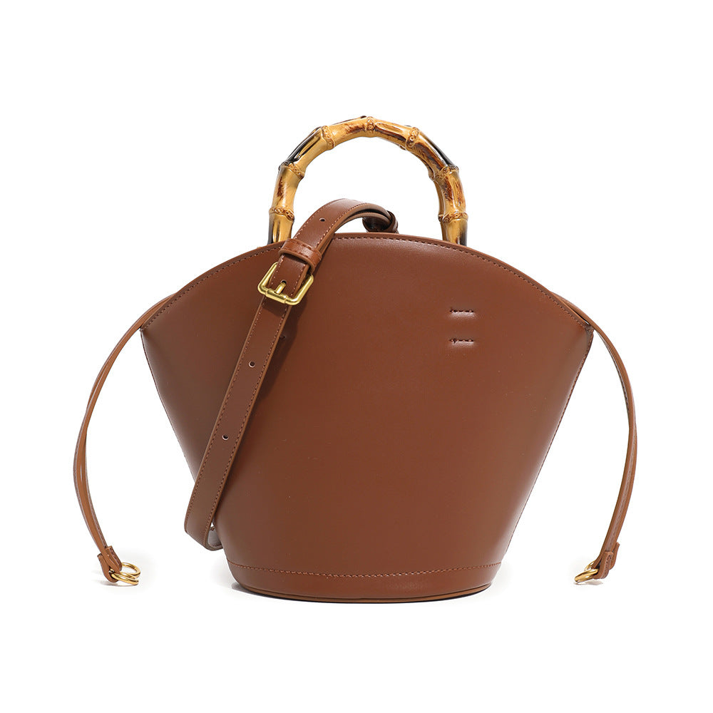 Women's Design Bamboo Soft Leather Vegetable Basket Crossbody Bags