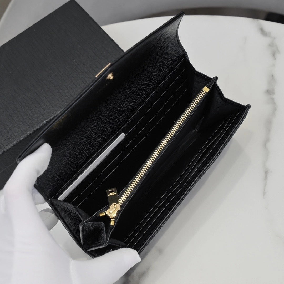 Women's Grid Classic Style Long Caviar Genuine Leather Ladies Wallets