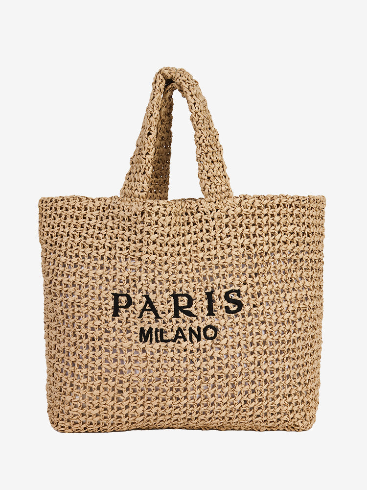 Women's Capacity Letters Straw Fashion Stripes Woven Bags