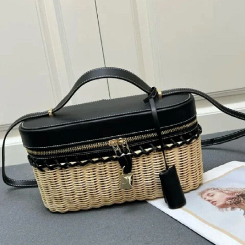 Handmade Rattan Weave Bamboo Woven Cowhide Crossbody Bags