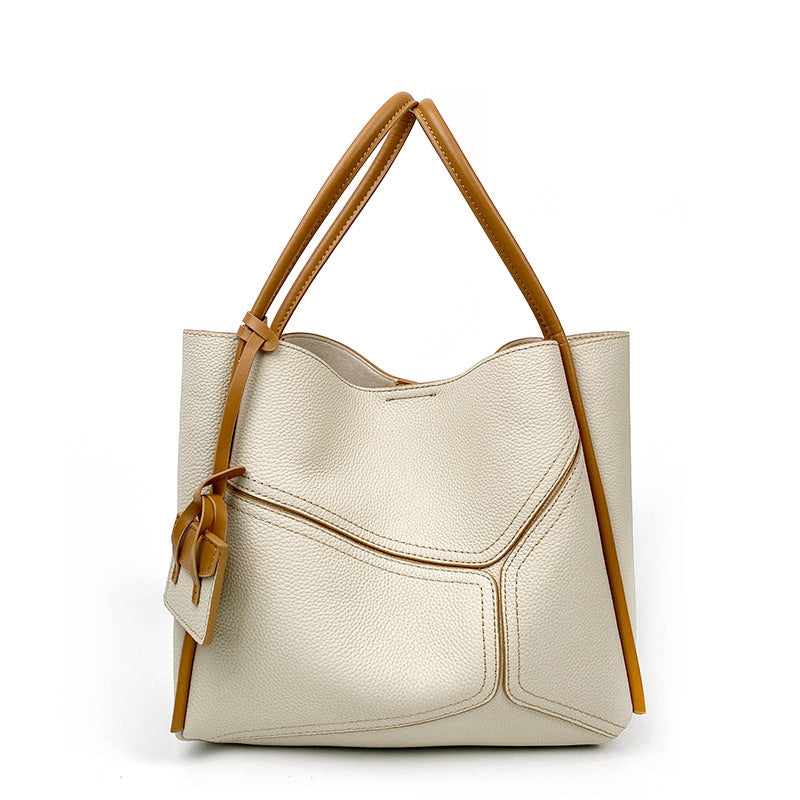 Women's Genuine Leather Design Stitching Fashion Commuter Shoulder Bags