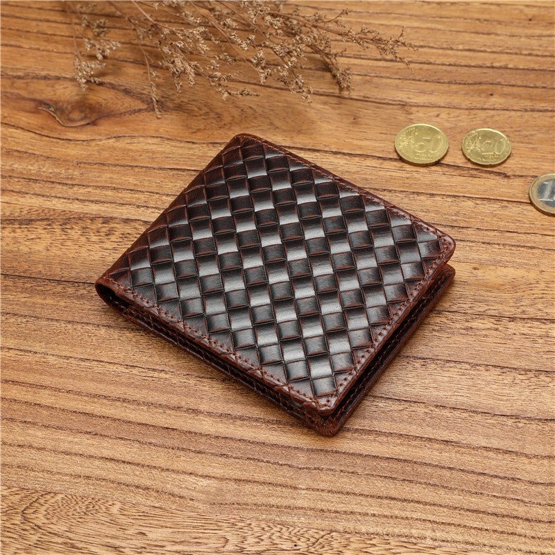 Men's First Layer Cowhide Woven Pattern Large Men's Wallets