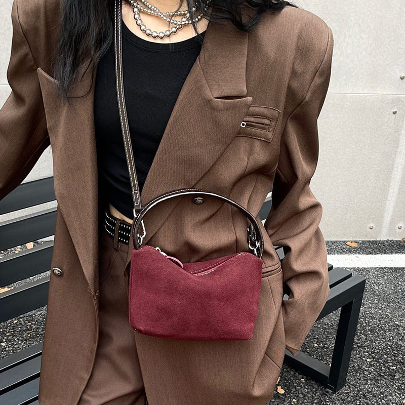 Women's High-grade Suede Cowhide Lunch Box Retro Crossbody Bags