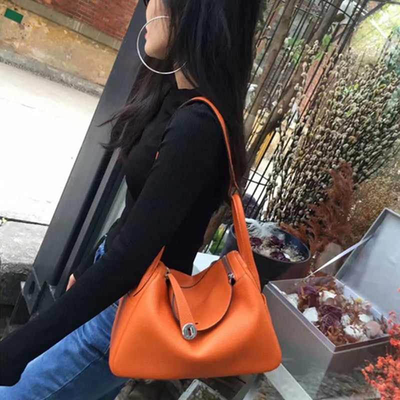 Fashion Trendy Portable Litchi Grain Cowhide Bags