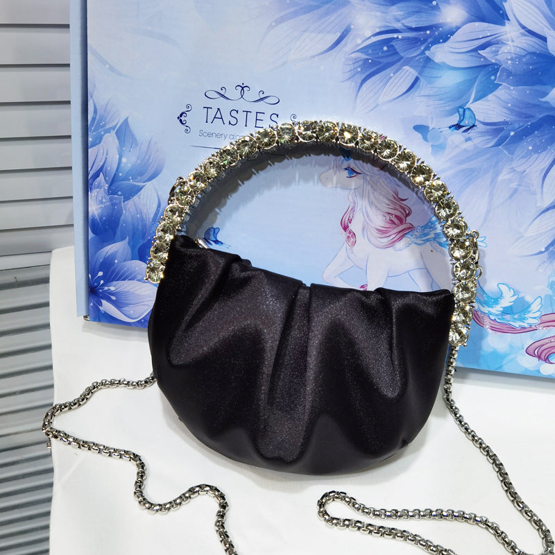 Women's Rhinestone Portable Diamond Pleated Trendy Design Evening Bags