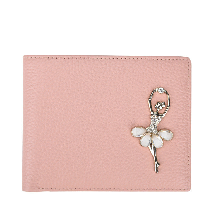 Women's Genuine Leather Korean Style Cute 2 Fold First Ladies Wallets