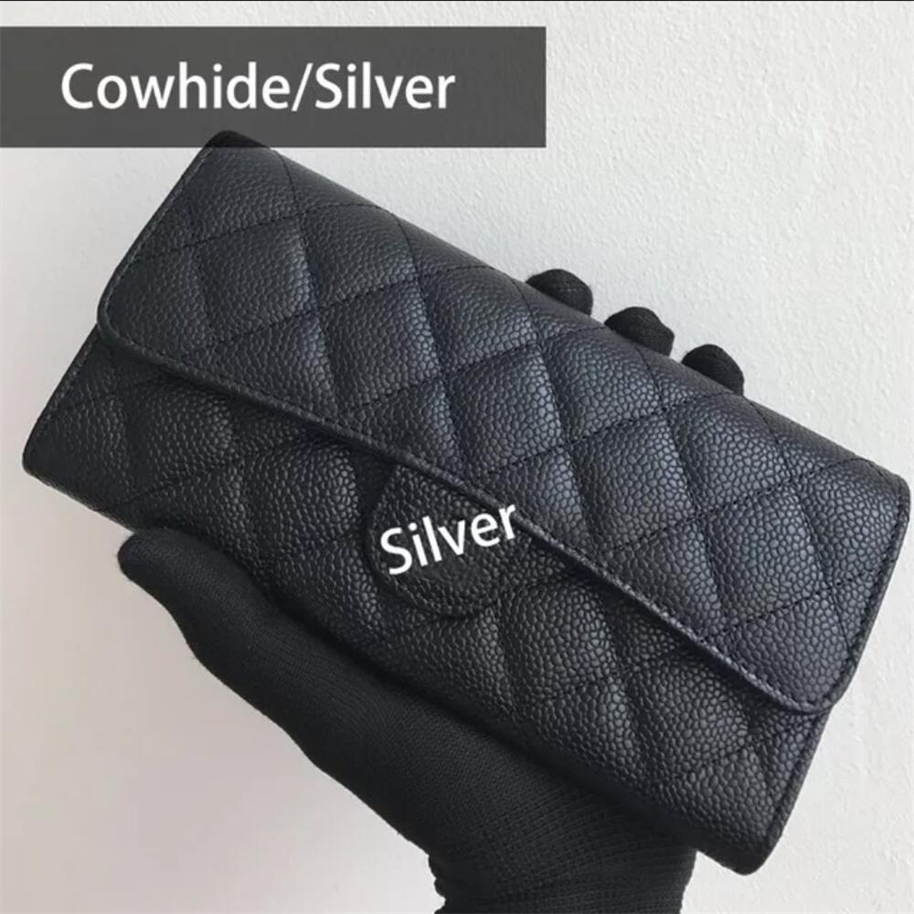 Women's Diamond Style Long Caviar Genuine Leather Ladies Wallets