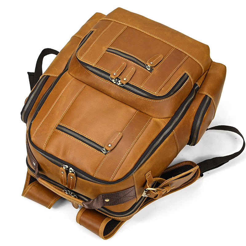 Men's Leather Crazy Horse Vintage Large Capacity Backpacks