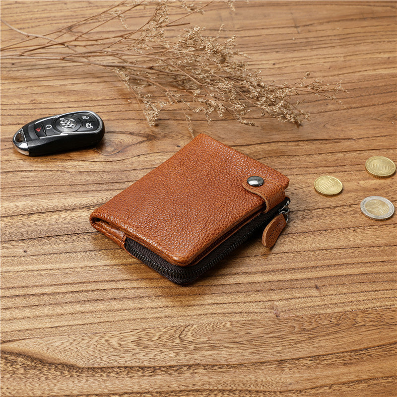 Men's Vegetable Tanned Cowhide Leisure Vertical Green Men's Wallets