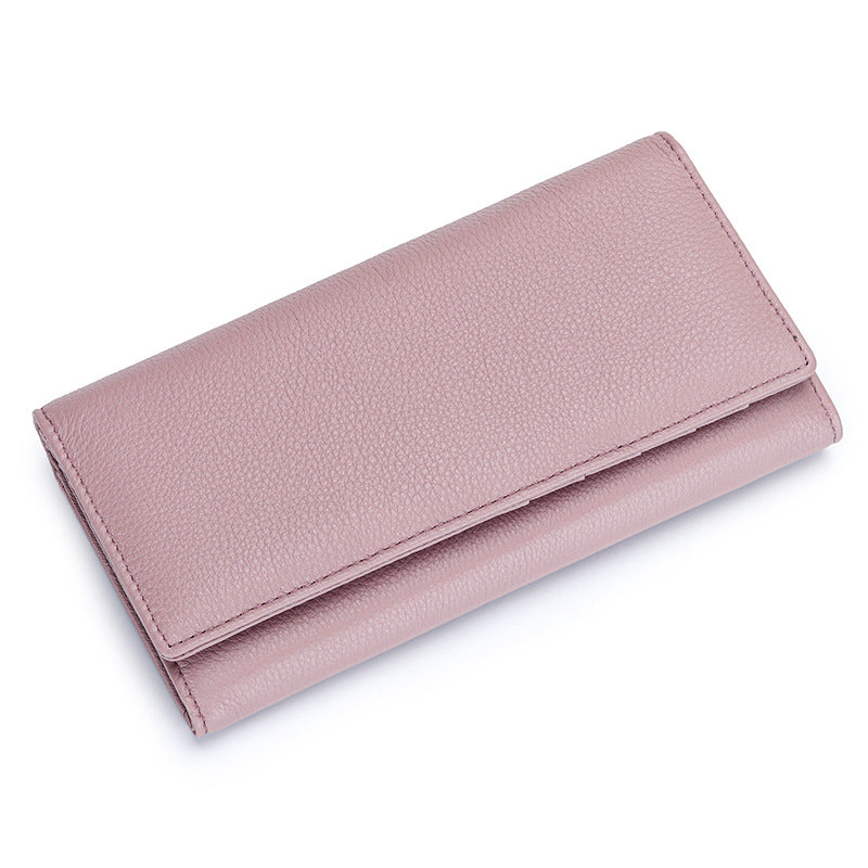 Women's Natural Fall Long Simple Genuine Leather Large Ladies Wallets