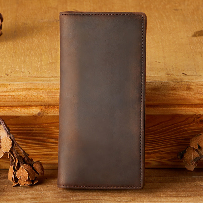 Men's Leather For Man Long Cowhide Two Fold Crazy Horse Men's Wallets