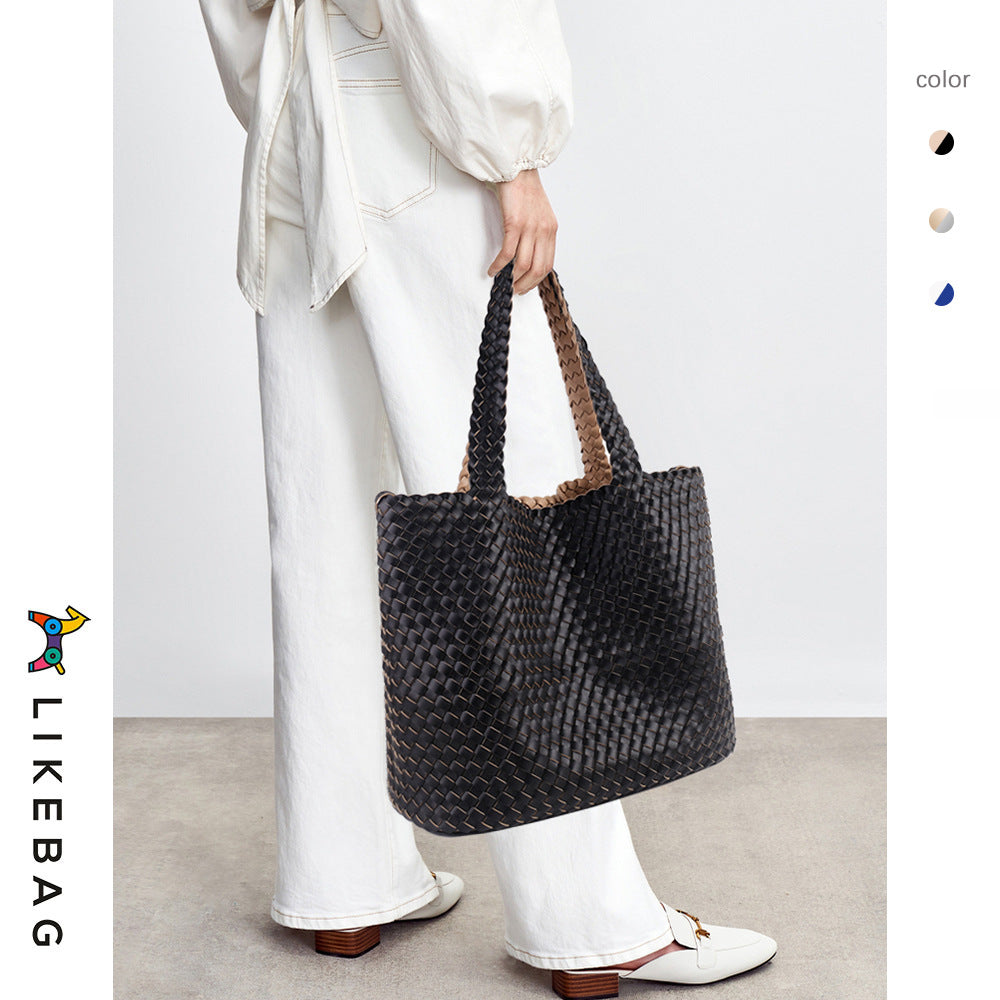 Women's Contrast Color Hand-woven Texture Portable Large Shoulder Bags