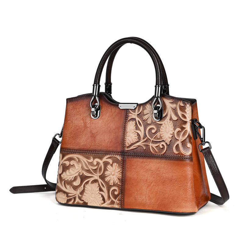Women's Retro Embossing Hand-rub Color First Layer Handbags