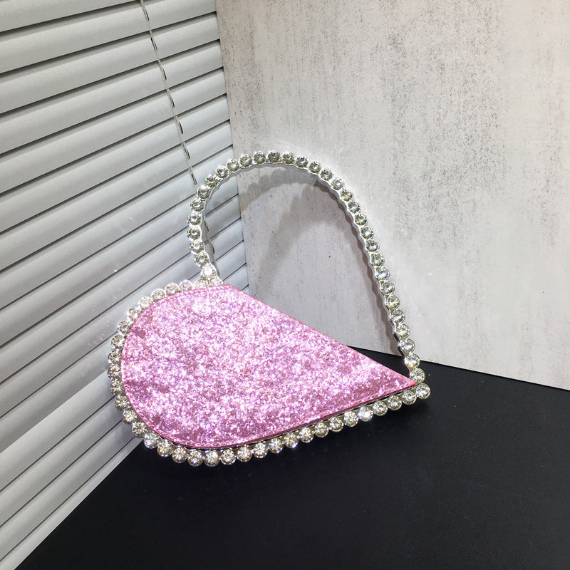 Women's Rhinestone Heart-shaped Banquet Dinner Fashion Sier Handbags