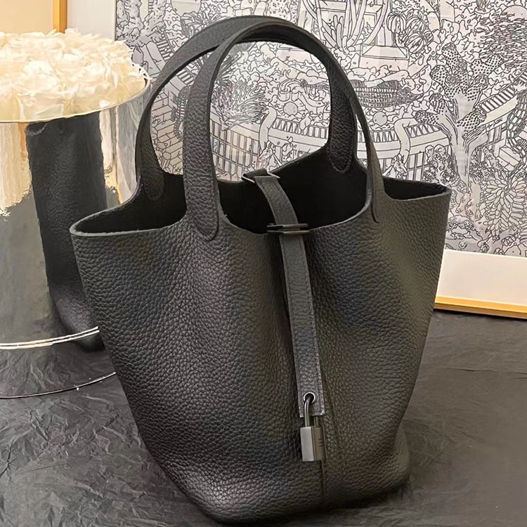 Wax Line Vegetable Basket Imported Cowhide Handbags
