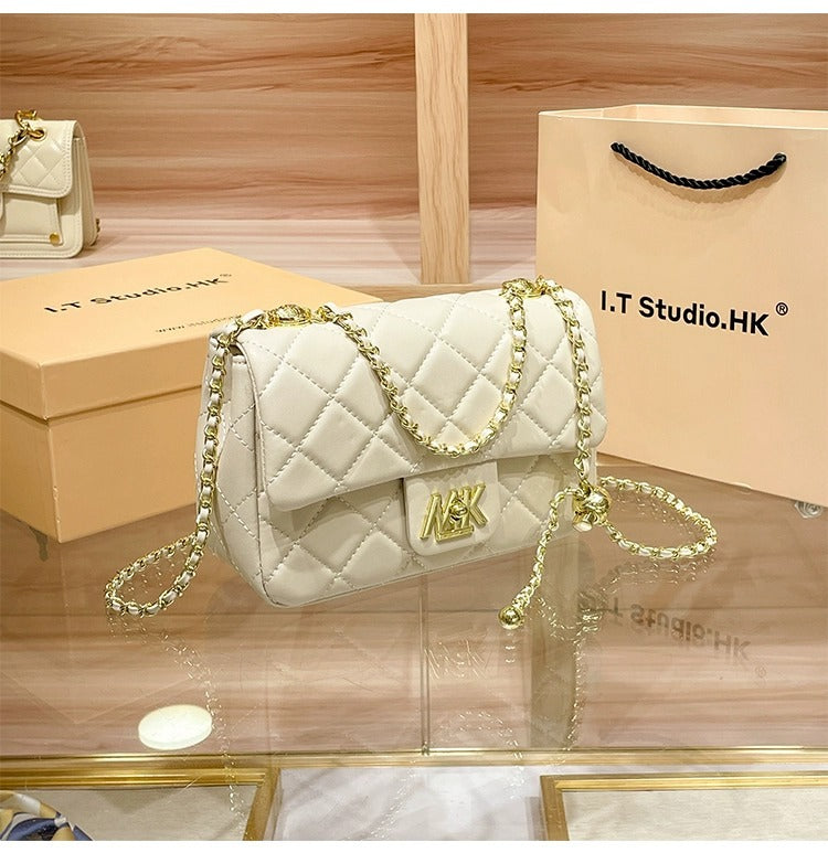 Genuine Leather Classic Style Rhombus Chain Shoulder Bags
