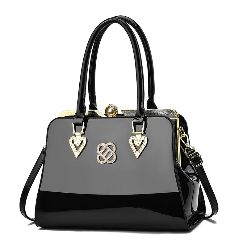 Women's Trendy Large Capacity Shining Leather Steel Handbags