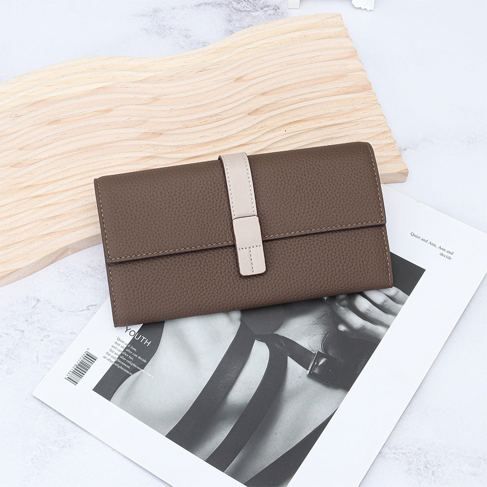 Women's Color Long First Layer Cowhide Large Ladies Wallets