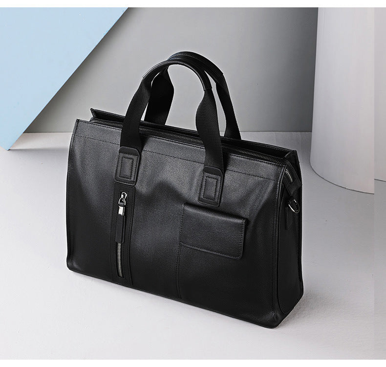 Men's Top Layer Cow Leather Computer Large Capacity Men's Handbags