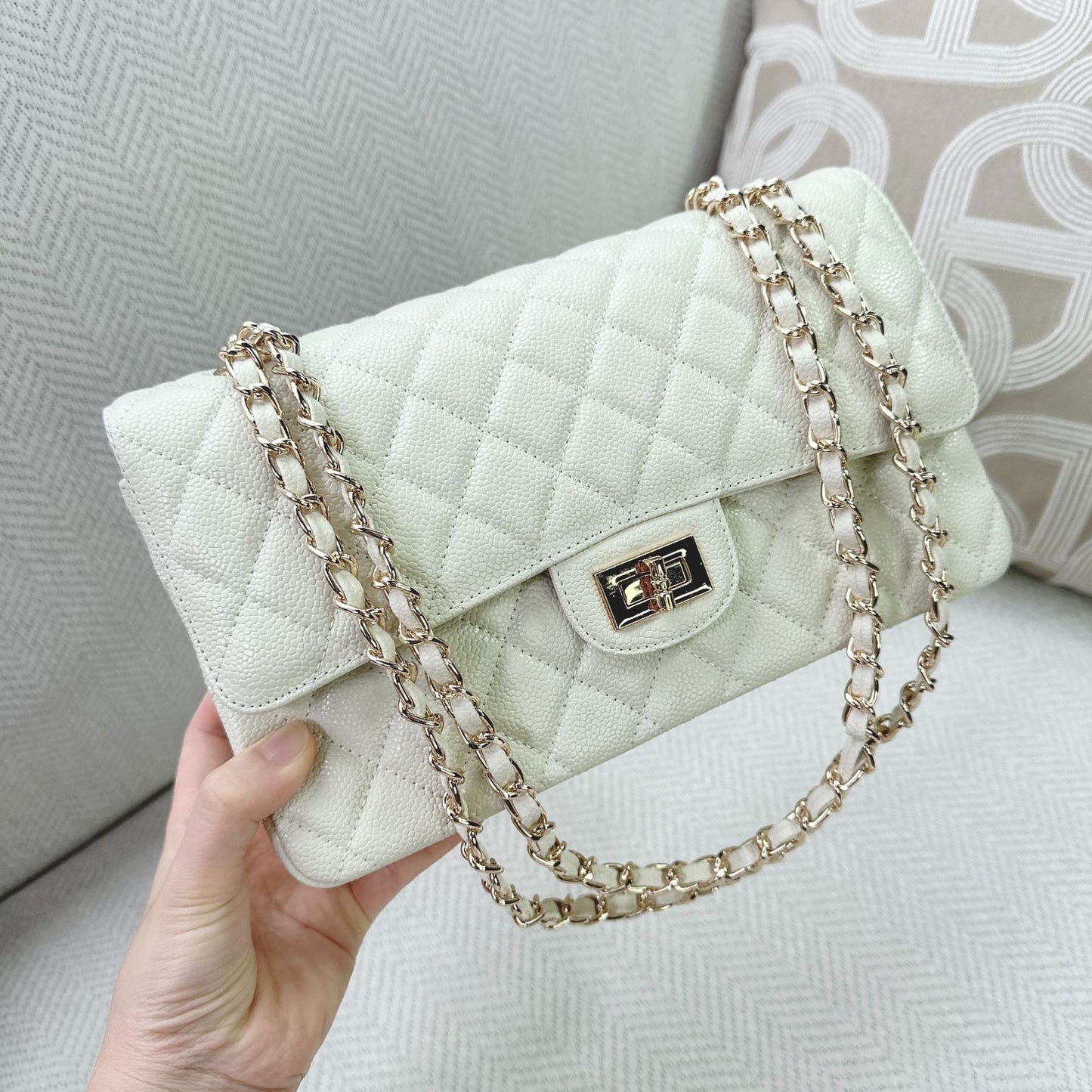 Women's Genuine Leather Classic Style Diamond Chain Armpit Bags