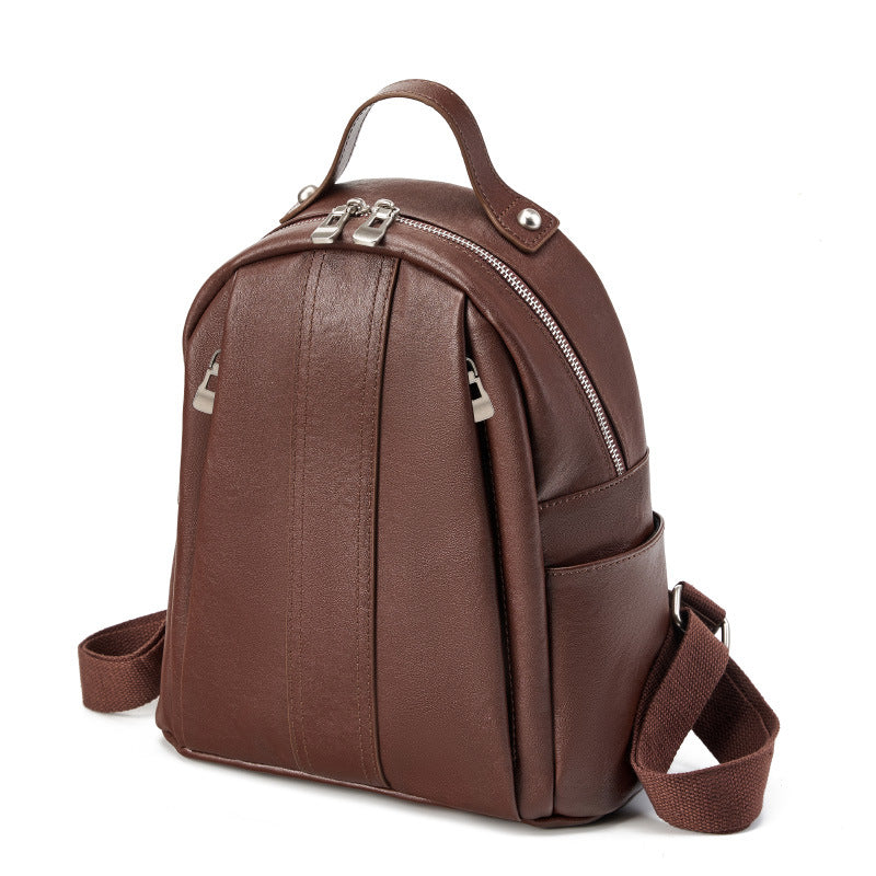 Women's First Layer Leather Trendy Large Capacity Backpacks