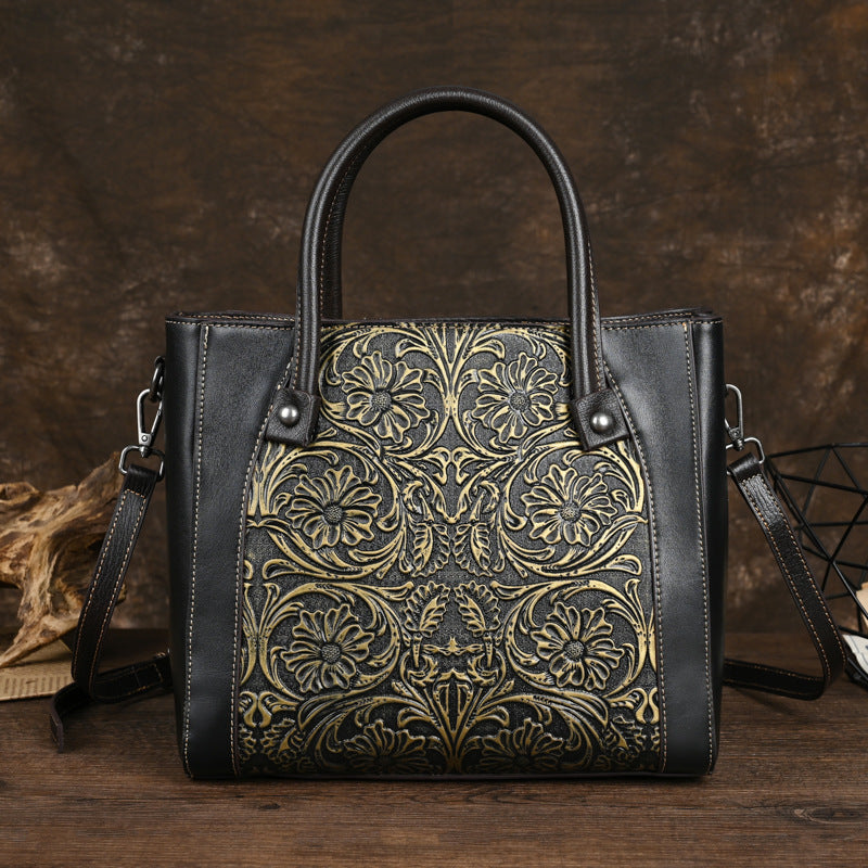 Women's Hand-rub Color Portable First Layer Cowhide Mother-in-law Foreskin Handbags