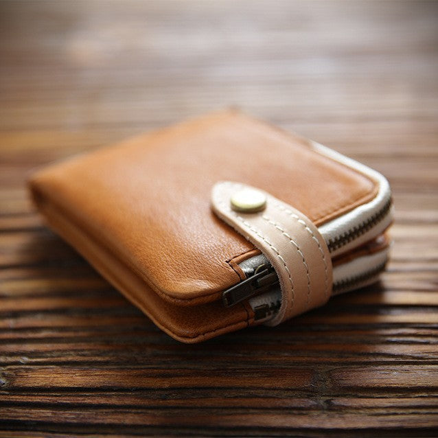 Men's Handmade Retro First Layer Cowhide Short Zipper Men's Wallets