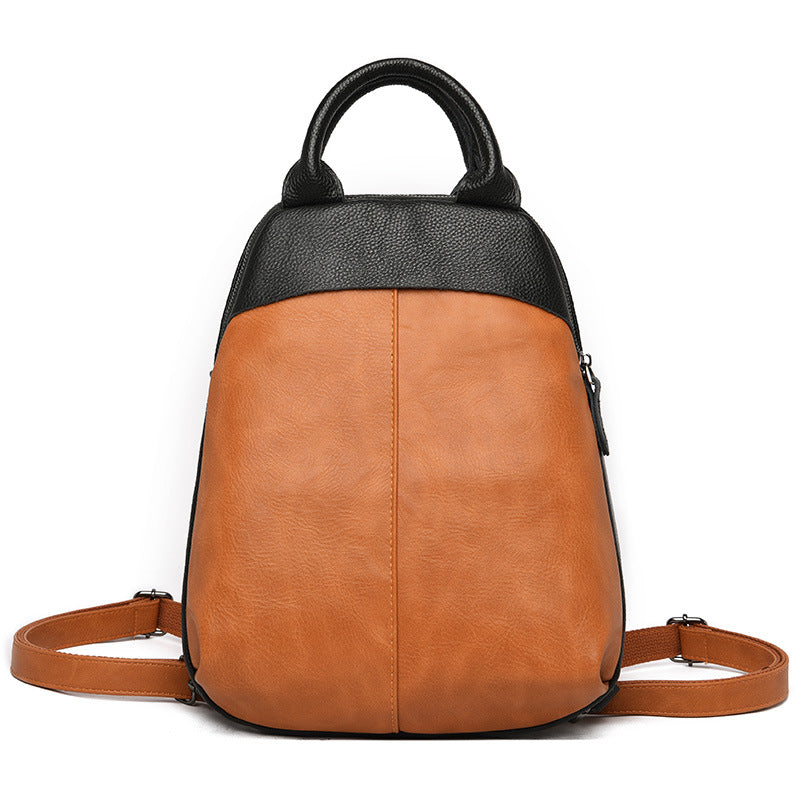 Women's Color Matching Leather Korean Retro Campus Backpacks