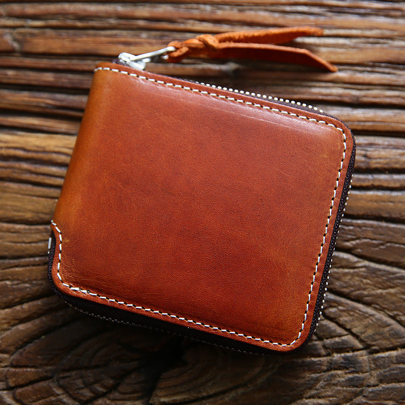 Men's Vintage Zipper Multifunctional First Layer Short Men's Wallets