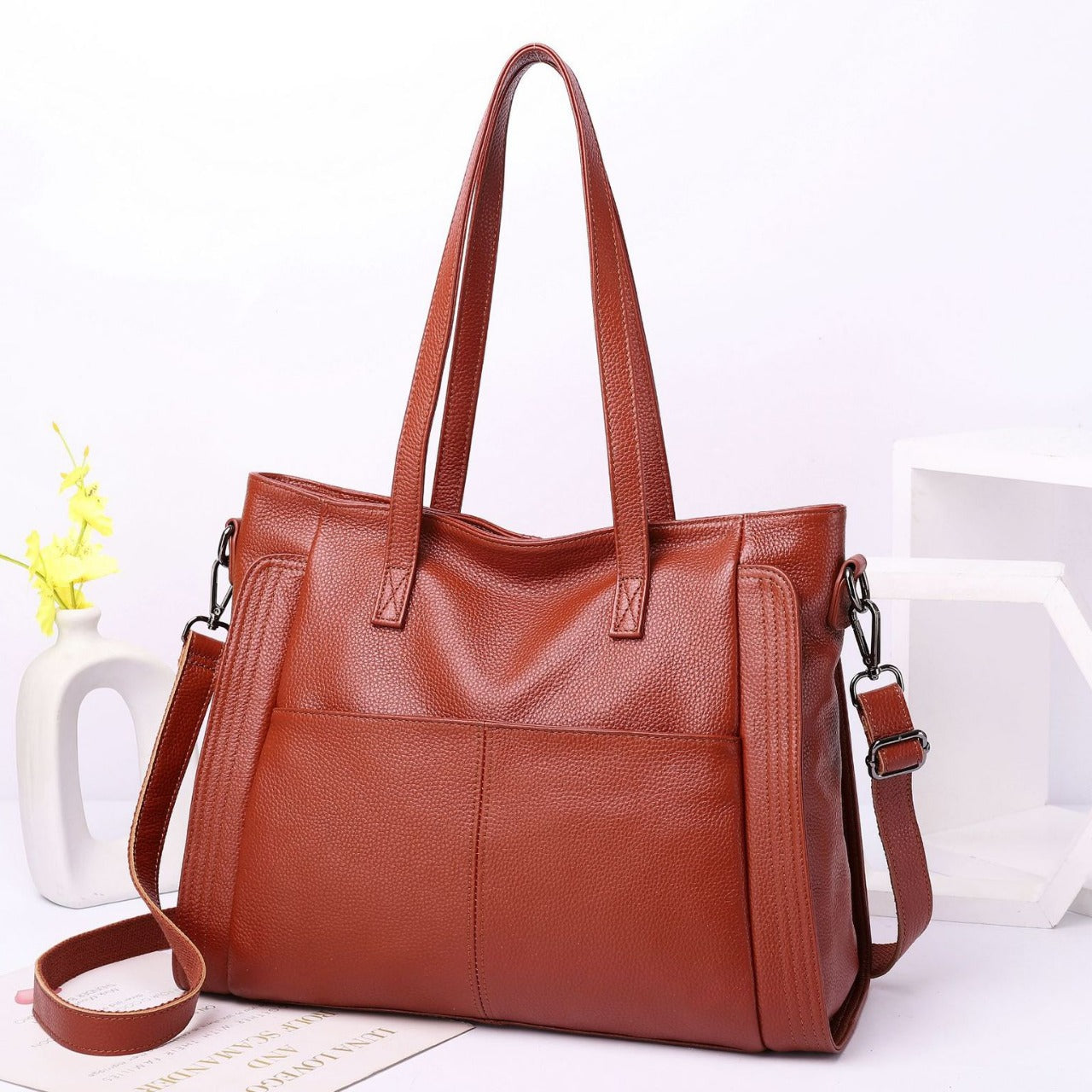 Women's Layer Cattlehide Leather Fashion Big Mummy Shoulder Bags
