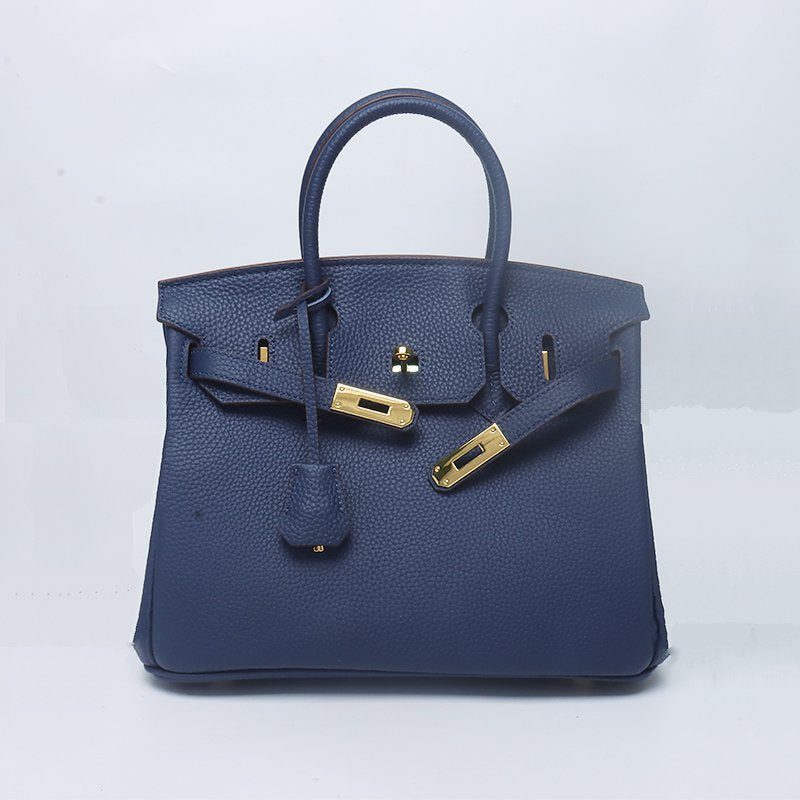 Women's Lychee Pattern Kelly Genuine Leather First Handbags