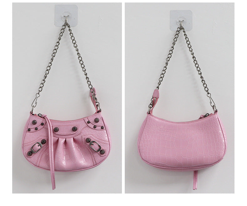 Motorcycle Female Personality Hot Chain Rivets Shoulder Bags