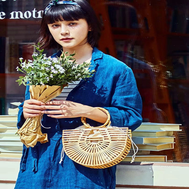 Women's Antique Style Woven Hand-held Bamboo Handmade Craft Handbags