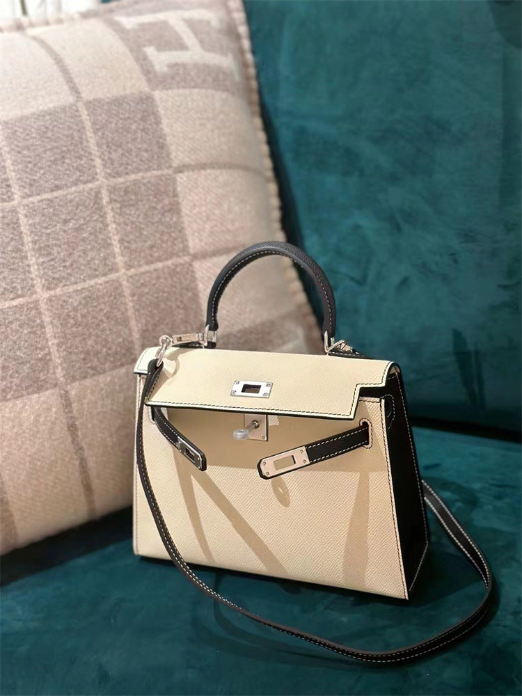 Women's Color Matching Contrast Kelly Cowhide Elegant Bags