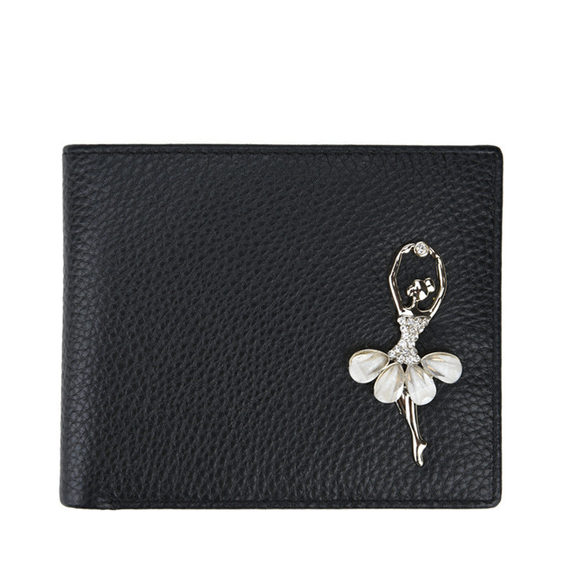 Women's Genuine Leather Korean Style Cute 2 Fold First Ladies Wallets