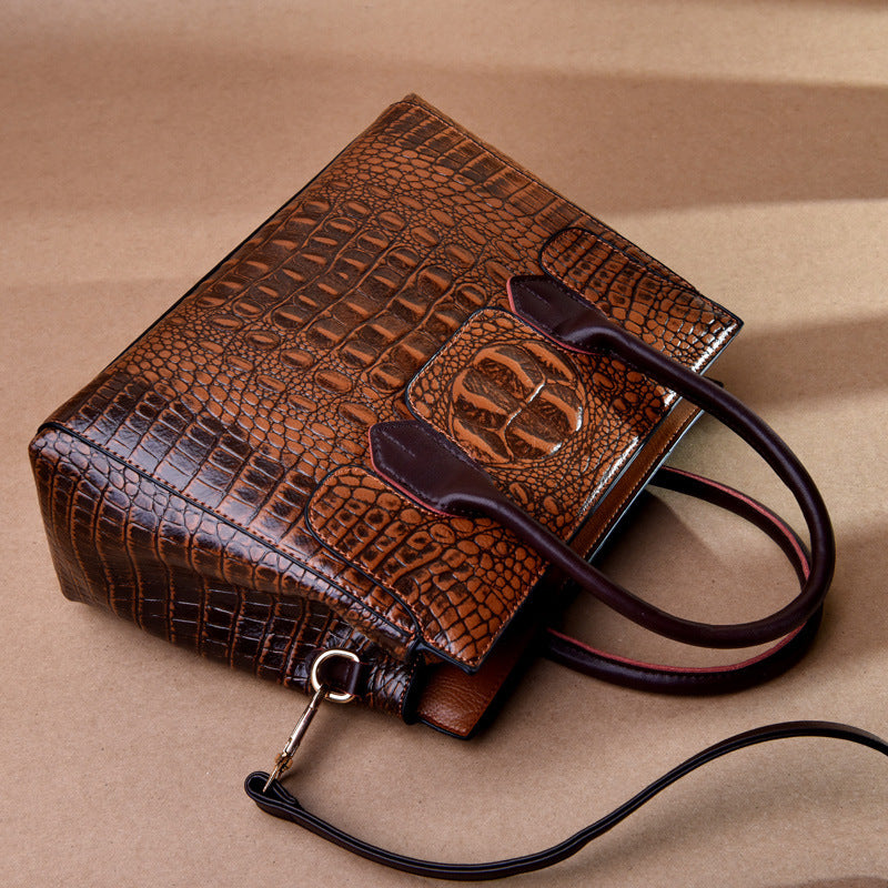 Women's Charming Trendy Crocodile Pattern Big Handbags