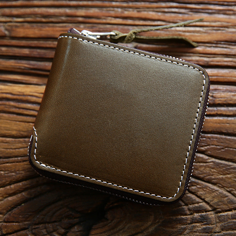 Men's Vintage Zipper Multifunctional First Layer Short Men's Wallets