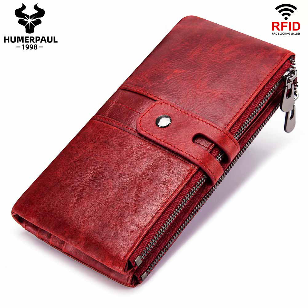 Women's Antimagnetic Clutch Top Layer Cowhide Long Ladies Wallets