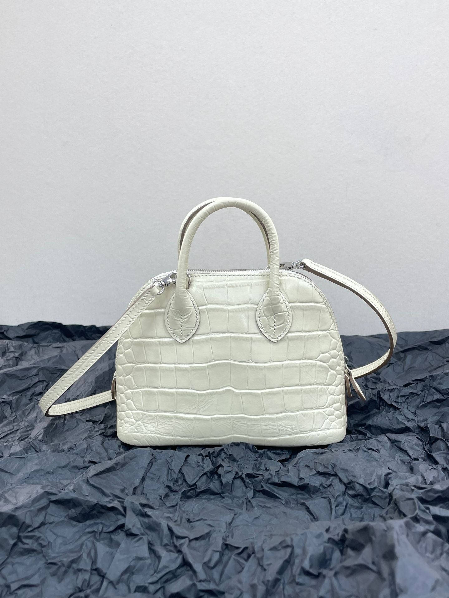 Half Wax Line Cowhide Mini Bowling Little Shell Crossbody Bags