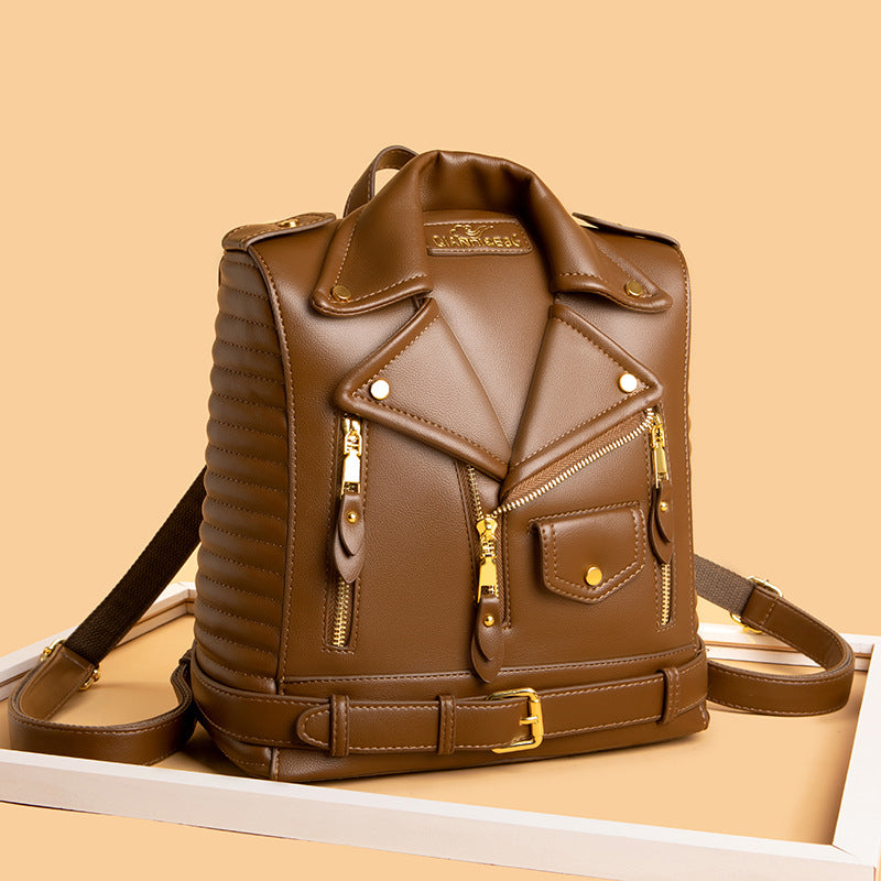 Women's Soft Leather Textured Jacket Trendy Wild Backpacks