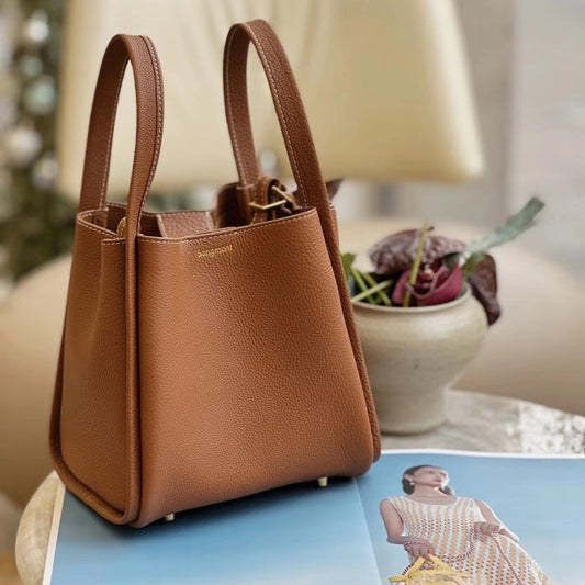 Women's Vegetable Basket Series Medium Size Cowhide Large Capacity Handbags