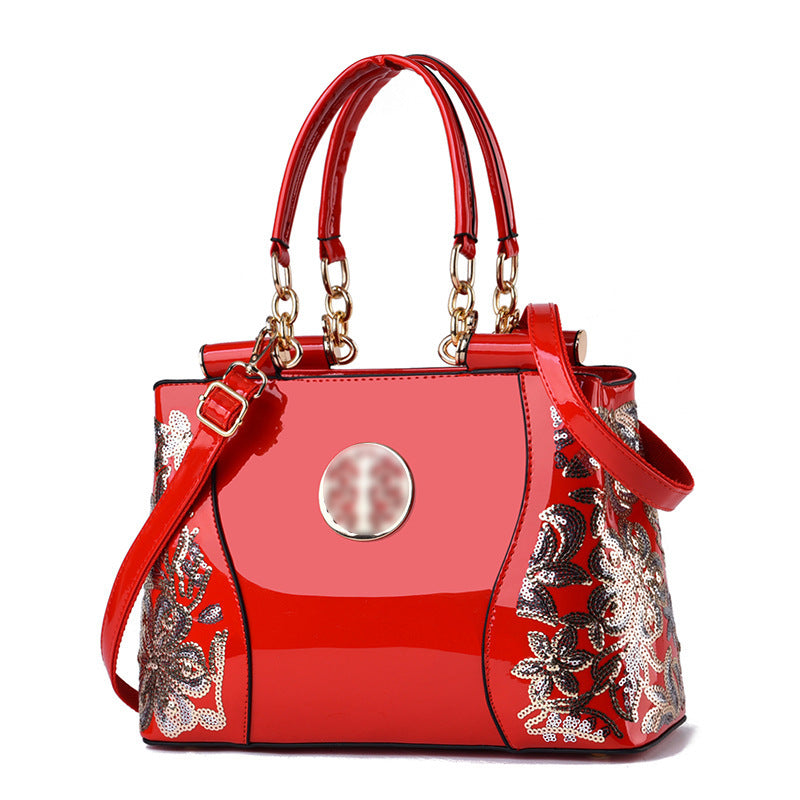 Large Capacity Bright Leather Double Sided Shoulder Bags