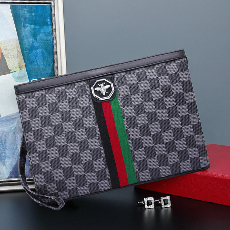 Men's Business Commute Waterproof Trendy Plaid Long Men's Handbags