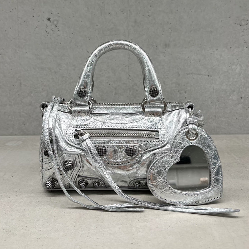 Women's Female Rivet Tassel Three-in-one Pleated Leather Handbags