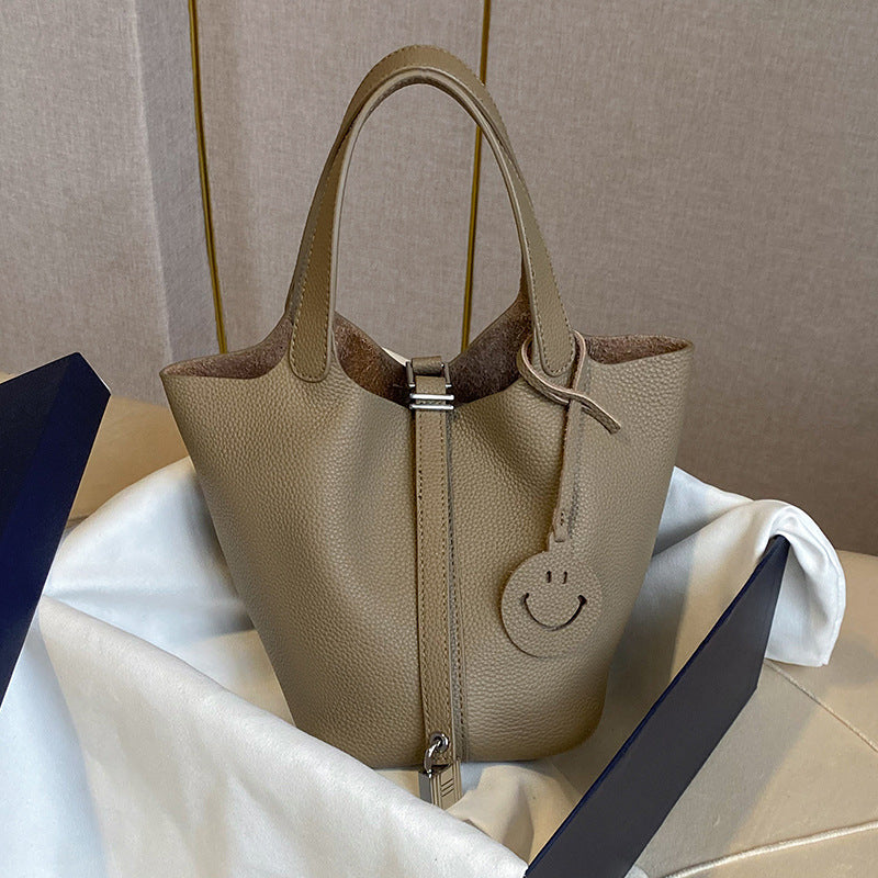 Women's Leather Vegetable Basket Versatile Hand Carrying Niche Handbags