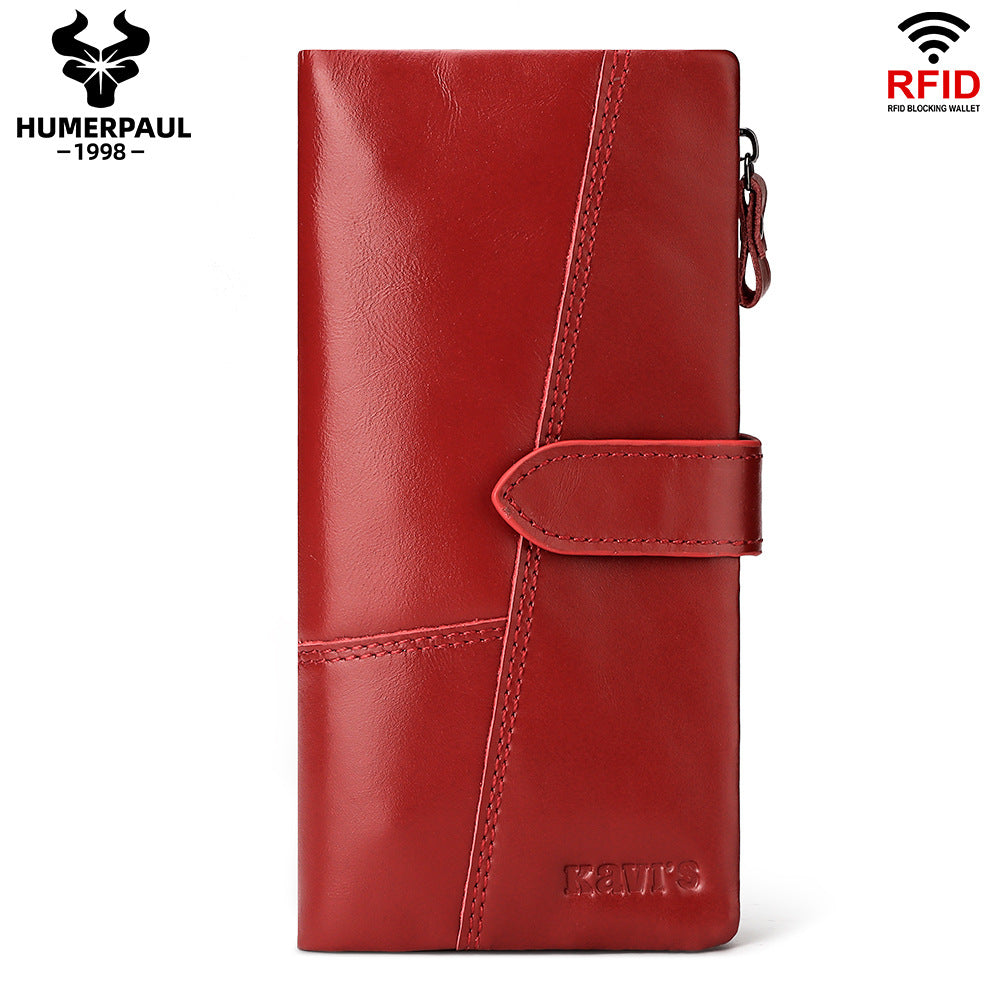 Women's Fashion Mobile First Layer Cowhide Clutch Ladies Wallets