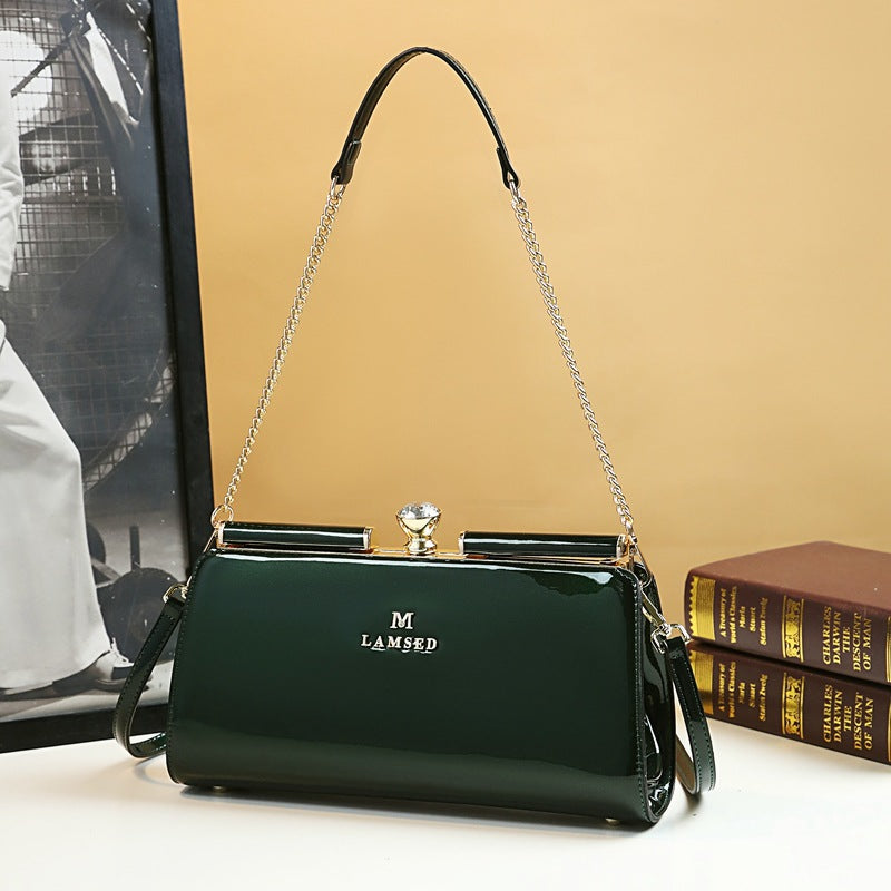 Women's Patent Leather Fashionable Clip Chain Underarm Arm Bags