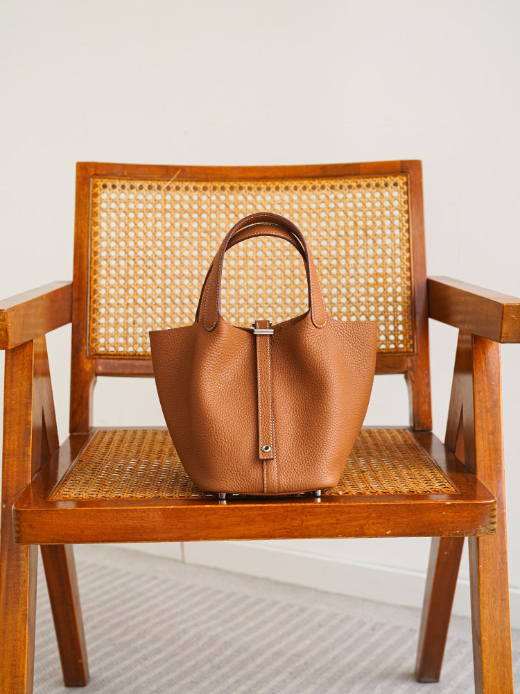 Women's Vegetable Basket Layer Cowhide Leather Versatile Handbags